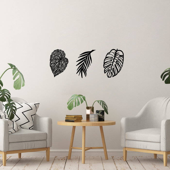 Wallity Leaves - 509 Escultura de pared de metal negra